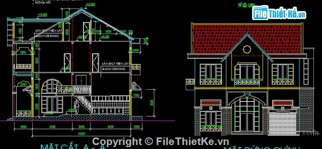 Bản vẽ,Bản vẽ autocad,nhà 2 tầng,kiến trúc 2 tầng,2 tầng mái thái